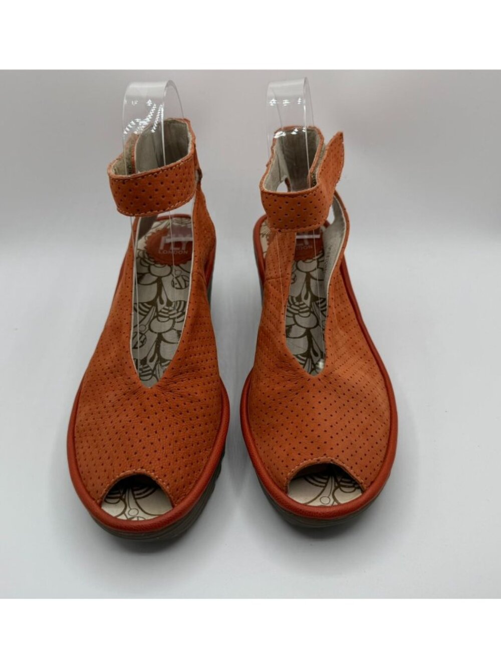 Fly London Yala Wedge Sandal Size EU37/ US6.5 Orange Perforated Leather Shoes - Picture 2 of 13